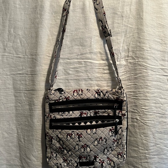 Vera Bradley Black and Red Crossbody Bag with adjustable strap. Penguins. - Picture 1 of 7